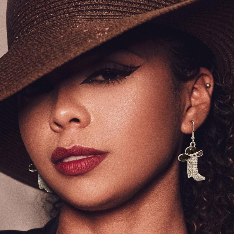 RechicGu Rhinestone Western Boots Earrings Cowgirl Cowboy Enamel Hat Bohemian Rodeo Boot Drop Dangle Earrings for Women - Image 5